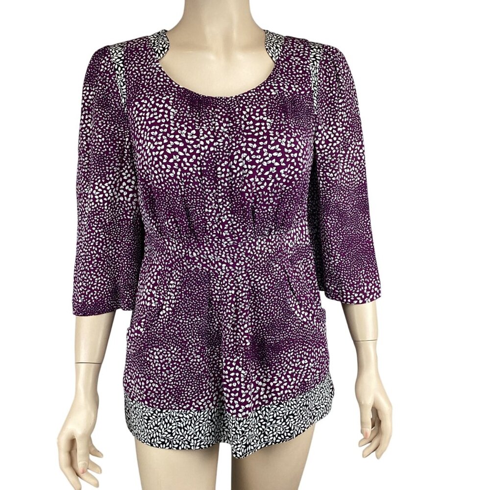 Leifsdottir Anthropologie Top Size 0 Purple & White Leaf‎ Print Silk